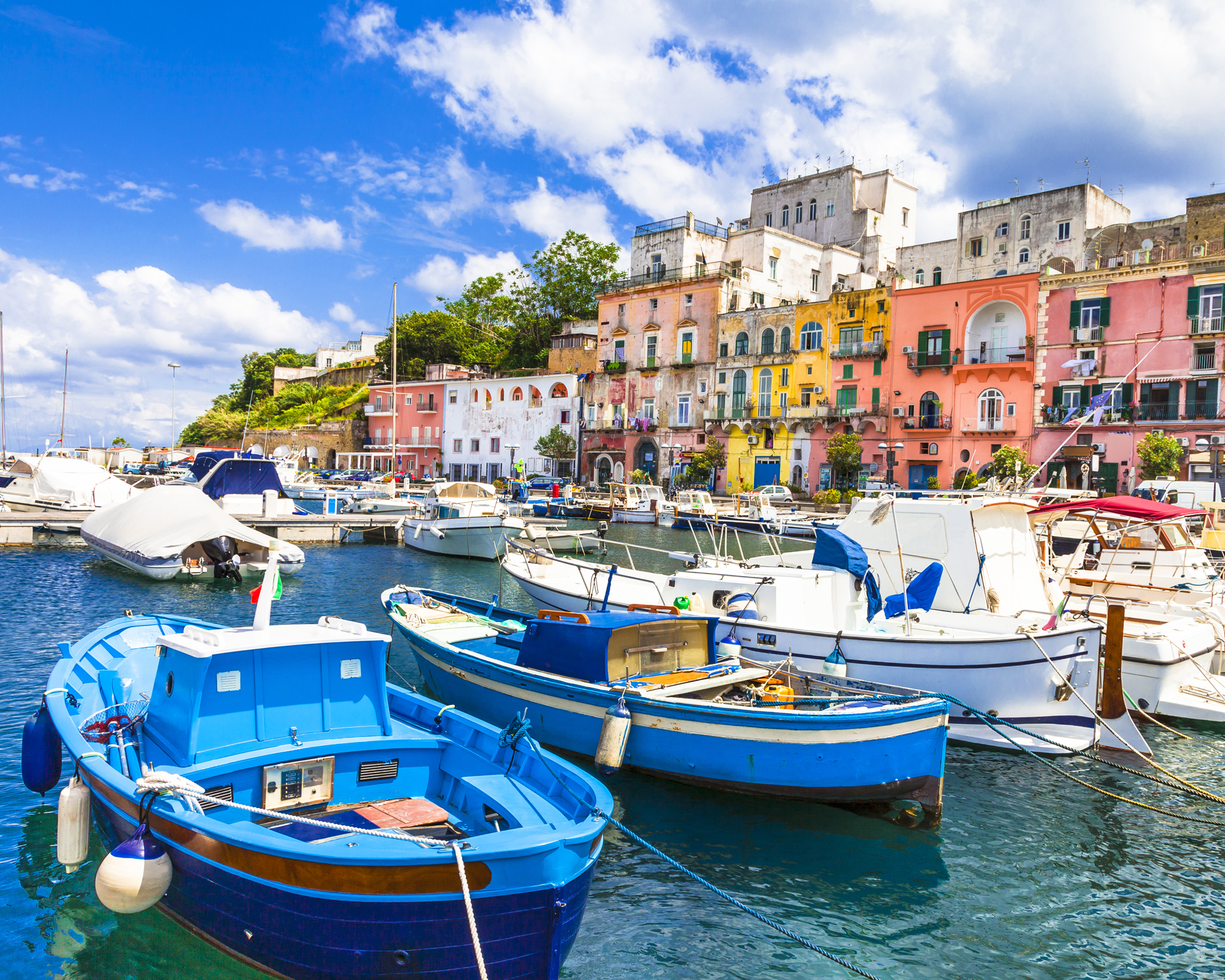 Naples colorful port sailboats