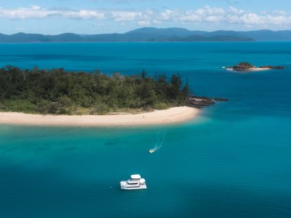 Power catamaran in paradise